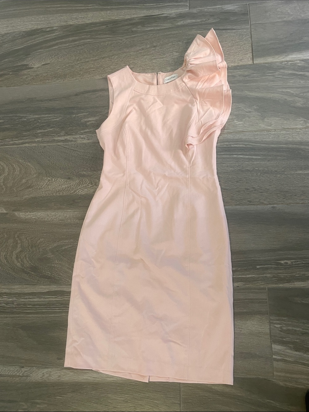 Calvin Klein Pale Pink One-Shoulder Ruffle Sheath Dress